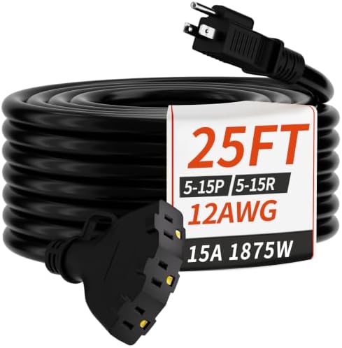 PlugSaf 25 FT 12 Gauge Black Heavy Duty Outdoor Extension Cord Waterproof by PlugSaf