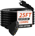 PlugSaf 25 FT 12 Gauge Black Heavy Duty Outdoor Extension Cord Waterproof by PlugSaf