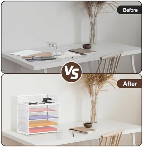 2 Pack 5-Tier White Desk Organizer with Handle Mesh Desk File/Paper Organizer Letter Tray for Office, School and Home Easy Installation - Image 4