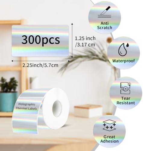 1.25 * 2.25Inch Holographic Thermal Labels, Direct Thermal Stickers, Printable Labels for DIY Logo Design, QR Code, Name Tag, Price Tag & Packaging, 300Pcs/Roll - Image 3