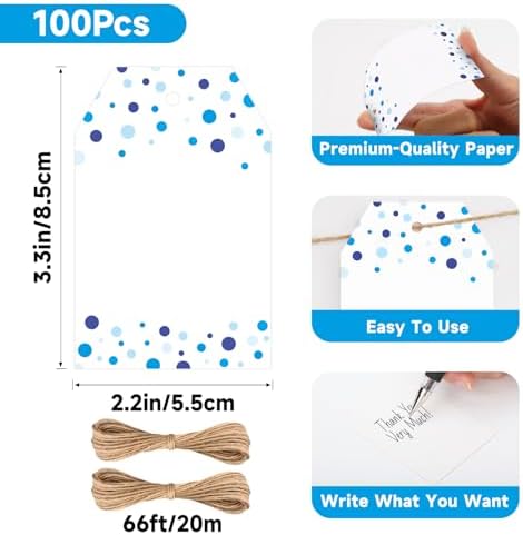 Anwyll Gift Tags with String - 100 Pcs Blue Gift Tags for Presents - Image 3