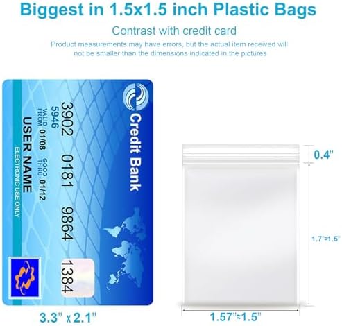 1.5''x 1.5'', (Pack of 100) 2 mil Thick Clear Plastic Reclosable Zip Poly Bags with Resealable Lock Seal Zipper for Photo, Jewelry, Bakery, Treats, Travel, Storage, Packaging & Shipping… - Image 2
