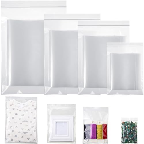 Zonon 100 Pcs Clear Reclosable Zipper Storage Bags Resealable Poly Bag, L by Zonon