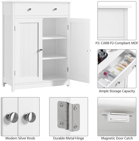 Yaheetech Small Bathroom Storage Cabinet with Drawer and 2 Doors, White - Image 5