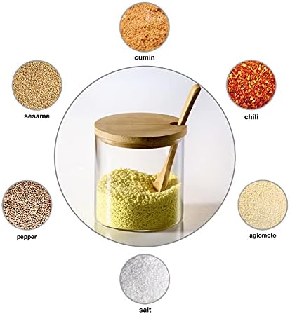 300ML/10Oz Clear Glass Jar with Bamboo Lid and Wooden Spoon, Cute Sugar Bowl Bath Salt Storage Canister Seasoning Container Condiment Pot with Scoop for Spice, Pepper for Kitchen, Table, Countertop - Image 5