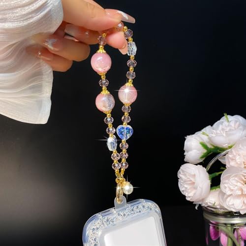 Sparkling Pink Phone Charm, Beaded Phone Wrist Strap for Women - Image 5