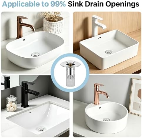 2PCS Bathroom Sink Drain Strainer, Pop-up Stopper Hair Catcher with Stainless Steel Filter Basket, Universal Replacement Drain Plug for Bathroom Sinks - Image 6
