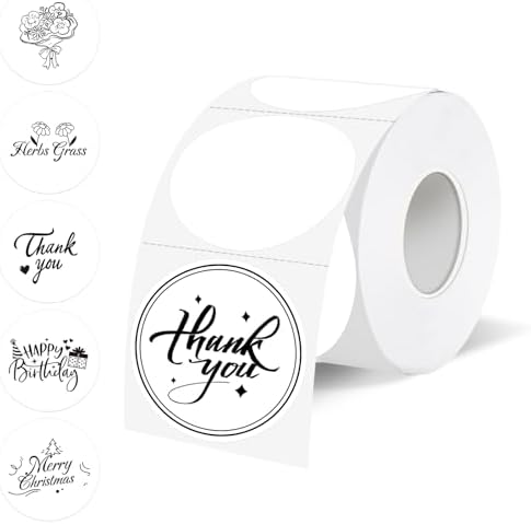 1.5 inch Round Thermal Label,White Thermal Sticker Labels,Direct Thermal Printer Label for DIY Logo Design,Thanks Card,500 Labels/1 Roll by Unknown