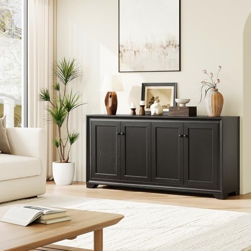 ONBRILL 60" Buffet Cabinet with Storage, 4 Doors & Adjustable Shelves Black - Image 6