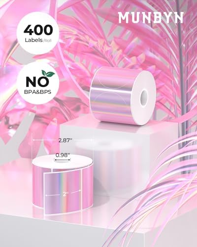 MUNBYN 2" Round Holographic Thermal Labels, 400 Sheets/1 Roll, Pink - Image 3