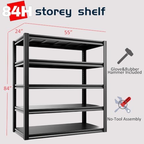 5-Tier Heavy Duty Garage Shelving, 5,000 lbs Capacity Adjustable Metal Storage Shelving Unit for Garage, Basement, Warehouse & Workshop, 55" W x 24" D x 84" H - Image 3