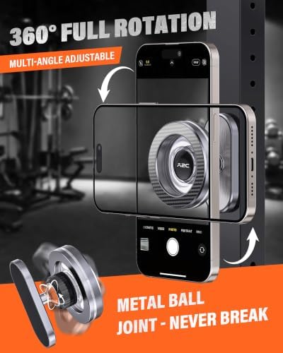 APPS2Car Gym Magnetic Phone Holder, Aluminum Alloy Base & Ball Joint, Grey - Image 3