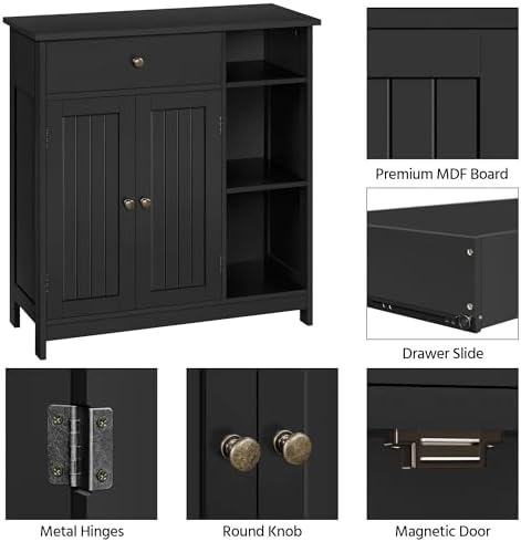 Yaheetech Bathroom Storage Cabinet with Drawer and 2 Beadboard Doors, Black - Image 4