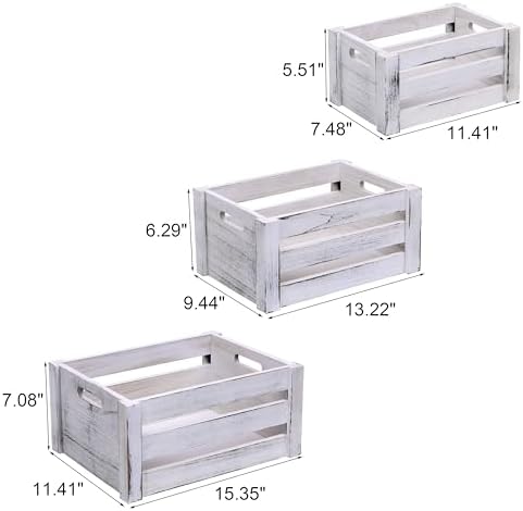 Set of 3 Nesting Wooden Crates, Small Rustic Farmhouse Wood Storage Boxes with Handles, Stackable Compact Organizer Bins for Kitchen Bathroom Bedroom Decor, 3 Sizes & 3 Colors (White, Brown, Black) - Image 3