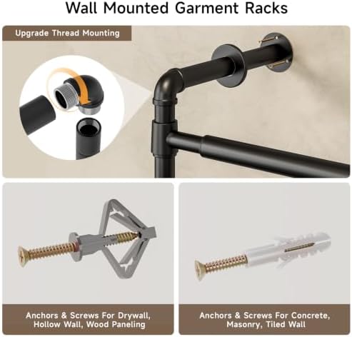 Wall Mounted Garment Rack, Walk-in Closet System, Pipe Clothing Rack Brown - Image 5