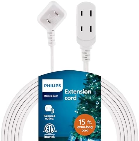 Philips 2-Pack Indoor Extension Cord Power Strip 15 ft, Flat Plug by Unknown