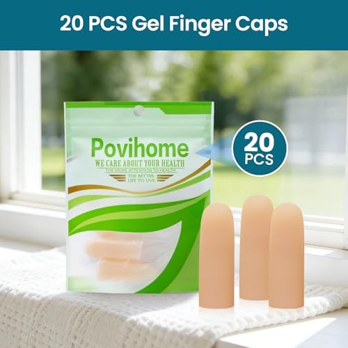 Povihome Finger Cots Protectors - Moisturizing Thumb and Finger Covers - Thickend Version - Elastic Cracked Silicone Finger Sleeves to Protect Cracked, Peel Finger and Other Finger Pain (Beige, 20PCS) - Image 7
