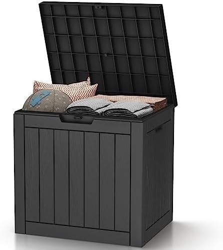30 Gallon Deck Box, Waterproof Resin Outdoor Storage Box with Lockable Lid, Patio Storage Box Featuring Fade Resistant for Patio Furniture Cushions, Pool Accessories, Garden Tools, Black by Unknown