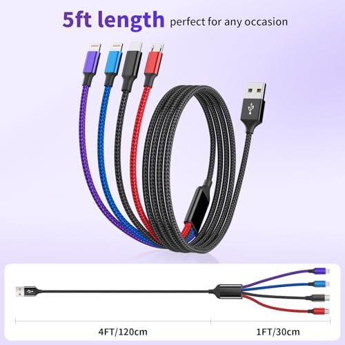 Dual IP 4 in 1 Multi Charging Cable, 1 Pack 5FT USB Charging Cord - Image 5