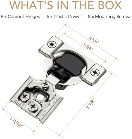 Soft Close Hinges for Kitchen Cabinet Hinges, 1/2 Inch Overlay, 8 Pack - Image 7