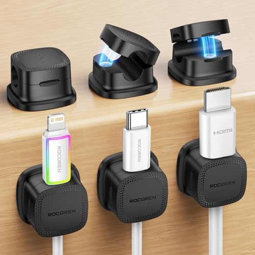 Rocoren 6‑Pack Magnetic 1s‑Lock Adhesive Cable Clips Cord Organizer by Rocoren