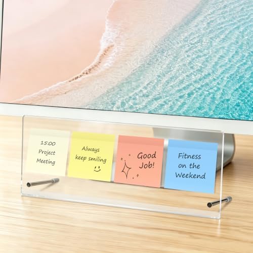 Acrylic Monitor Memo Board Holder 14"x5", Space-Saving Under Monitor Sticky Note Holder for Computer, Movable & Reusable Message Board, Workspace Organizers Home Office Desk Accessories Desktop Decor by Unknown