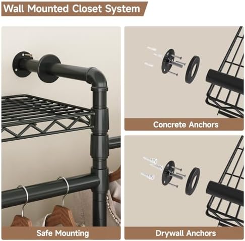 ComfyCorner Wall Mounted Garment Rack, Industrial Pipe Clothing Rack Black - Image 5