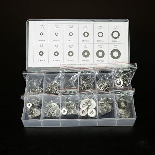 NEIKO 50400A Stainless Steel Lock and Flat Washer Assortment | 350 Piece Set | 12 Different Sizes in Spring Lock and Flat Design | Prevent Loose Fasteners - Image 6