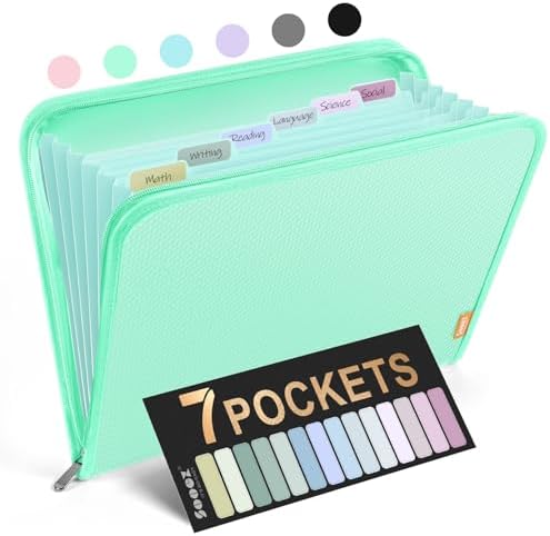 Sooez 7 Pockets Accordion File Organizer, Zipper Expanding File Folder A4 by Sooez
