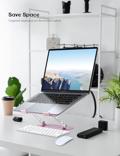 Aoviho Adjustable Laptop Stand for Desk,Portable Laptop Stand Holder and Riser,Foldable Aluminum Notebook Computer Stands for MacBook Air Pro HP Lenovo Dell Samsung, 10-15.6 inch,Blush Rose Silver - Image 7