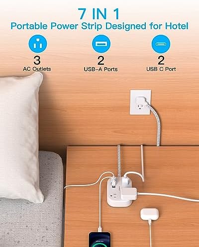 Cruise Essentials 2026,One Beat Travel Power Strip with USB C,Flat Plug - Image 2