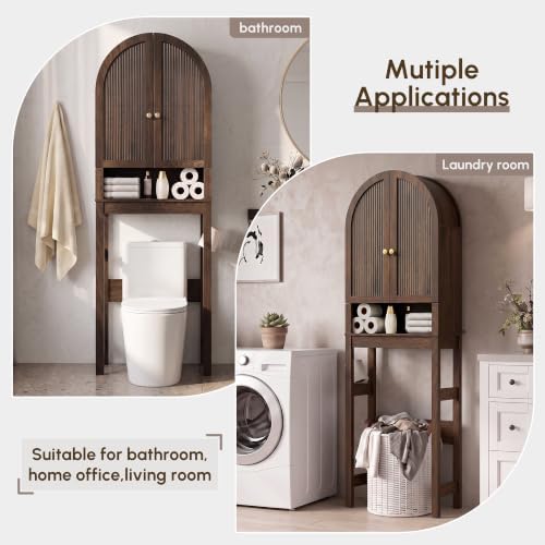 HMstone Over The Toilet Storage Cabinet, Arched Bathroom Organizer and Storage with Doors and Adjustable Shelf, Space-Saving Freestanding Bathroom Modern Storage Cabinet Over Toilet (Walnut) - Image 6