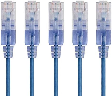 Monoprice SlimRun Cat6A Ethernet Patch Cable - Snagless RJ45 UTP Pure Bare Copper Wire 10G 30AWG 25ft Blue 5-Pack by Monoprice