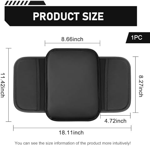 Car Center Console Cover, Leather Car Armrest Cover with 2 Side Storage Bags, Waterproof Anti-Scratch Soft Auto Middle Console Protector, Universal Arm Rest Pad for Vehicle SUV Truck(Black) - Image 2