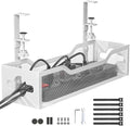 Under Desk Cable Management Tray White, Litwaro Cable Management Under Desk No Drill, Cable Organizer with Clamp for Wire Management, Cord Organizer for Office, Home No Damage to Desk by Litwaro