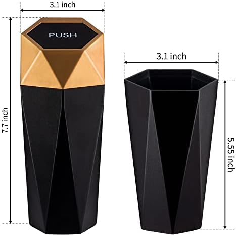 JUSTTOP Car Trash Can with Lid, Mini Diamond Design Portable Trash Can, Plastic Material and Multipurpose Organizers for Car,Home,Office(Gold) - Image 4