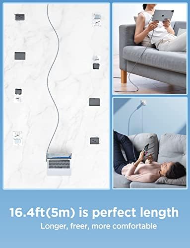 AINOPE USB C to USB C Cable 60W, 16.4ft USB Type C Cable Right Angle, Compatible with Samsung Galaxy S21 S20, Note 20 Ultra 10 9 8, MacBook Air/Pro 13'', iPad mini 6/Pro/Air 2020 (16.4FT, Grey) - Image 3