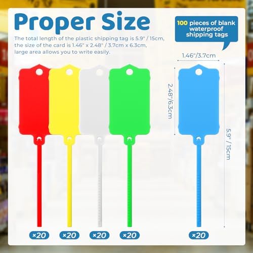 LeonBach 100 Pcs 1.46“ x 2.48” Plastic Shipping Tags, Multicolored - Image 2