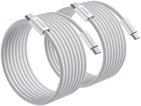 LISEN 240W USB C to USB C Cable Fast Charging Computer Security Cables Type C Charger Fast Charging Cord Type C Cable for iPhone 17 16 iPad MacBook Pro Air Samsung S25,10ft+10ft/2 Pack/White by Lisen