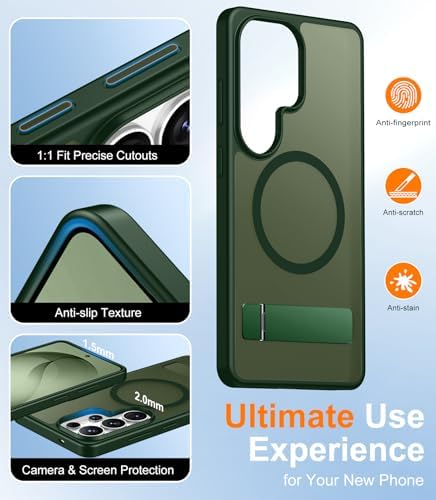 Temdan Magnetic for Samsung Galaxy S26 Ultra Case, [Innovate Stand][Military Grade Drop Protection][Non Slip][Translucent Matte] Shockproof Phone Case for Galaxy S26 Ultra 2026 -Green - Image 6