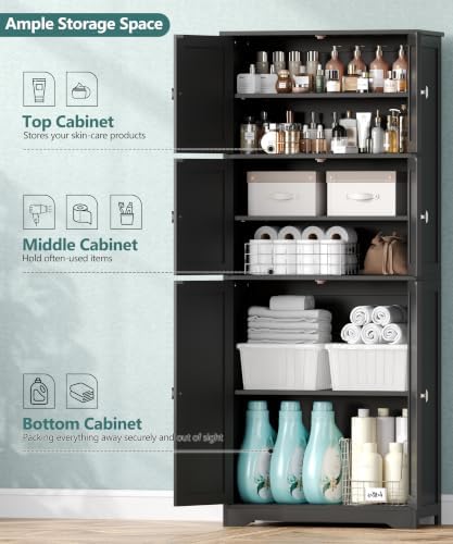 Tall Bathroom Storage Cabinet, 63" H Linen Floor Cabinet - Image 4