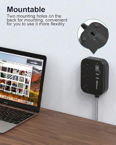 Mifaso Power Strip with USB, 15Ft Compact Flat Plug Extension Cord - Image 3