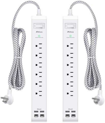 Mifaso 2 Pack Power Strip, 5FT Flat Plug Extension Cord, Surge Protector by Mifaso