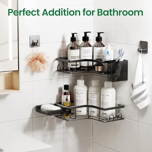 Adhesive Shower Caddy, 6 Pack Corner Bath Organizer, Rustproof Stainless Steel Shower Shelves with Large Capacity, No Drilling Shelves for Bathroom Storage, Home, Kitchen Decor - Image 7