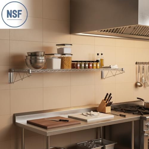 24" x 24" Wire Chrome Wall Mount Shelf, Commercial Fixed Wall Mount Rack, NSF, Metal Floating Shelving for Kitchen, Stock Rooms, Home and Hotel - Image 2