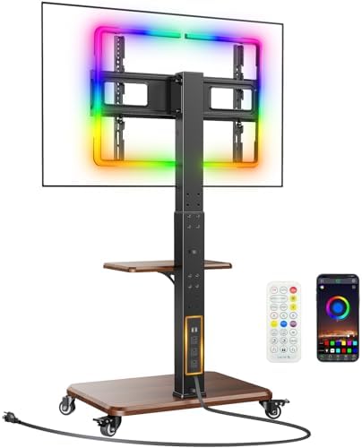 Perlegear Rolling TV Stand for 32”-77”TVs with LED Lights and Power Outlet by Perlegear