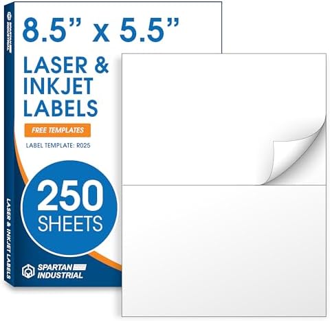 8.5" X 5.5" Matte White Printable Half Sheet Shipping Labels by SpartanIndustrial