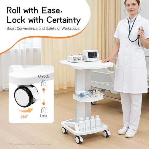 Salon Trolley Cart, 3-Tier Rolling Utility Stand, 15kg Capacity (White) - Image 5