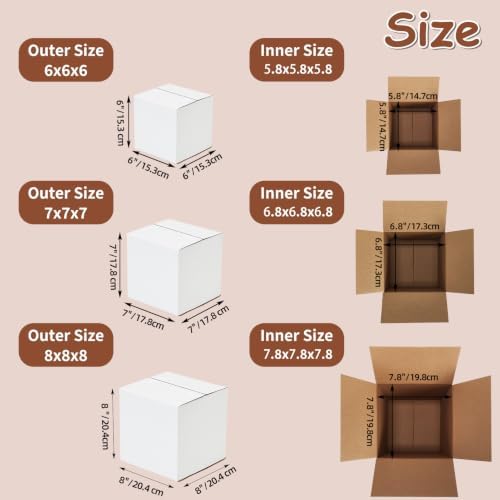 Hoikwo 30 Packs White Assorted Sizes Shipping Boxes of 8x8x8, 7x7x7, 6x6x6 - Image 2