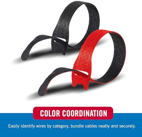 VELCRO Brand ONE-WRAP Cable Ties, 8in x 1/2in, Black/Red, 100 Pack - Image 3